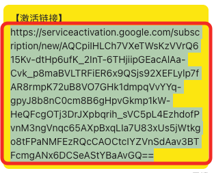 聊天中的激活链接,红框表示需要完整复制的范围