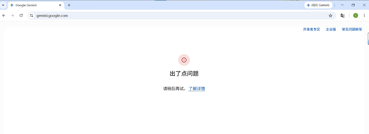 Gemini页面显示出了点问题,请稍后再试