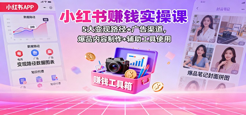 小红书赚钱实操课：5大变现路径+广告渠道，爆品内容制作+辅助工具使用-红薯之家