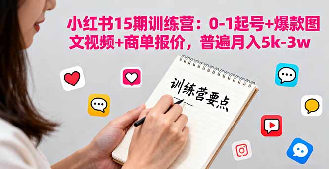 小红书15期训练营：0-1起号+爆款图文视频+商单报价，普遍月入5k-3w-红薯之家