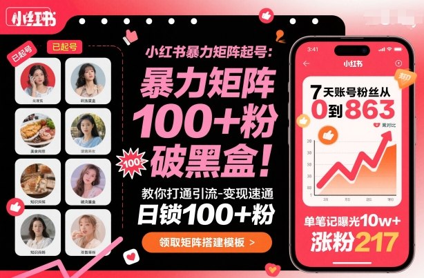 小红书暴力矩阵起号，教你打通引流-变现速通，日锁100+粉，破流量黑盒-红薯之家