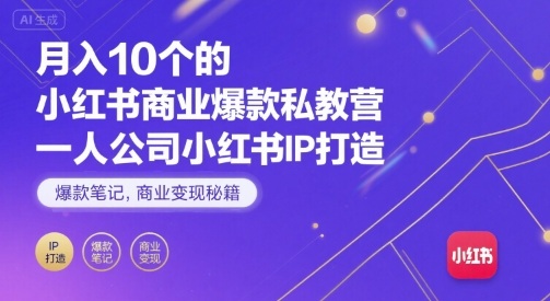 月入10个的小红书商业爆款私教营，一人公司小红书IP打造，爆款笔记，商业变现秘籍-红薯之家