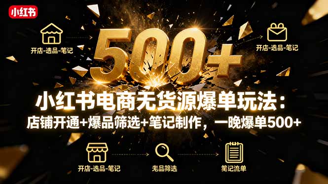 小红书电商无货源爆单玩法：店铺开通+爆品筛选+笔记制作，一晚爆单500+-红薯之家