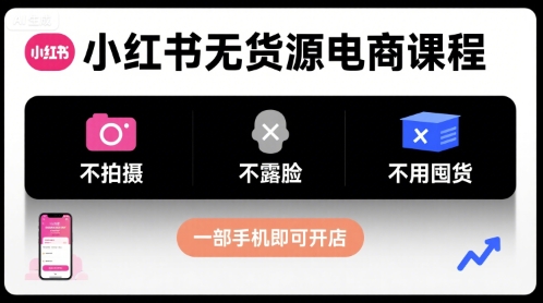 小红书无货源电商课程，不拍摄不露脸不用囤货，一部手机即可开店-红薯之家