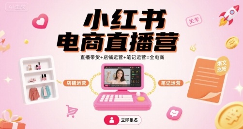 小红书电商直播营，直播带货+店铺运营+笔记运营=全电商-红薯之家