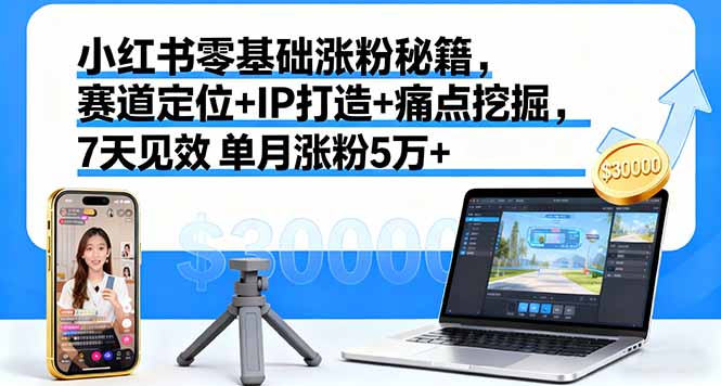 小红书零基础涨粉秘籍，赛道定位+IP打造+痛点挖掘，7天见效 单月涨粉5万+-红薯之家