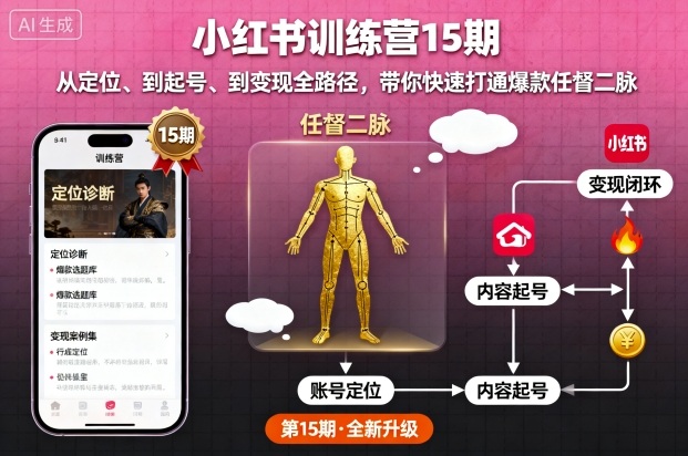 小红书训练营15期，从定位、到起号、到变现全路径，带你快速打通爆款任督二脉-红薯之家